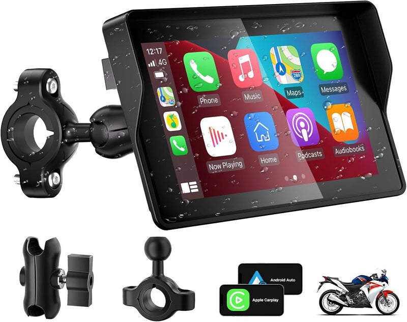 Tenbaba 5 Inch Motorcycle Carplay GPS Navigation System with Apple Carplay and Android Auto Portable Screen with Bluetooth, GPS Navigation, Siri, Google Assistant, Support Siri/Google Assistant - Image 1